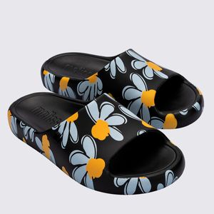 Melissa Free Print Slide Preto Branco Amarelo 33973