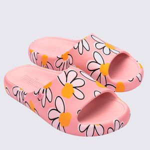 Melissa Free Print Slide Rosa Branco Amarelo 33973