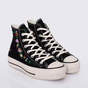 Tênis Converse Chuck Taylor All Star Lift Hi Summer Florals Preto Roxo Amêndoa CT24540001