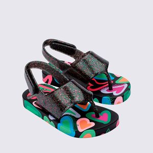 Mini Melissa Flipflop Shiny Baby Preto Glitter 36014