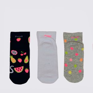 Kit com 3 Meias Puket  Estampada Frutas