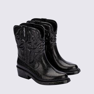 Mini Melissa Texas Boot Infantil Preto Glitter Prata 36192