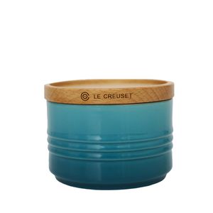 Pote com Tampa de Madeira Le Creuset Azul Caribe 220 ML