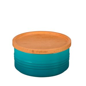 Pote com Tampa de Madeira Le Creuset Azul Caribe 420 ML