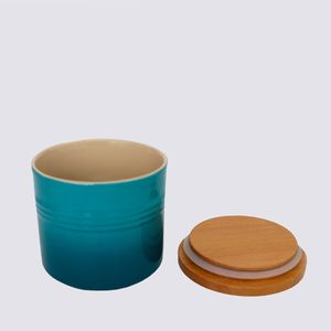 Pote com Tampa de Madeira Le Creuset Azul Caribe 1,1 L