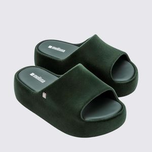 Melissa Free Platform Slide Velvet Verde Flocado 37846