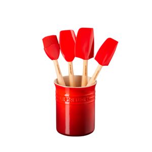 Set 3 Espátulas e 1 Pincel Craft com Porta Utensílios Clássico Le Creuset Vermelho